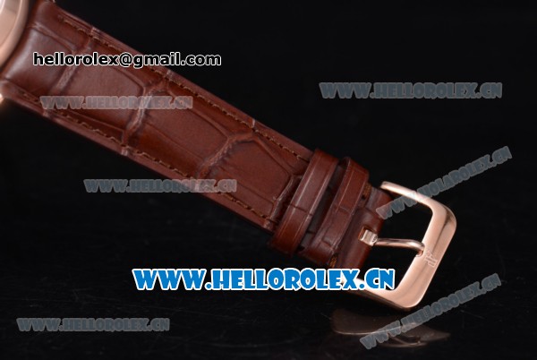 Audemars Piguet Jules Audemars Clone AP Calibre 3120 Automatic Rose Gold Case with Stick Markers Silver Dial and Brown Leather Strap - Click Image to Close